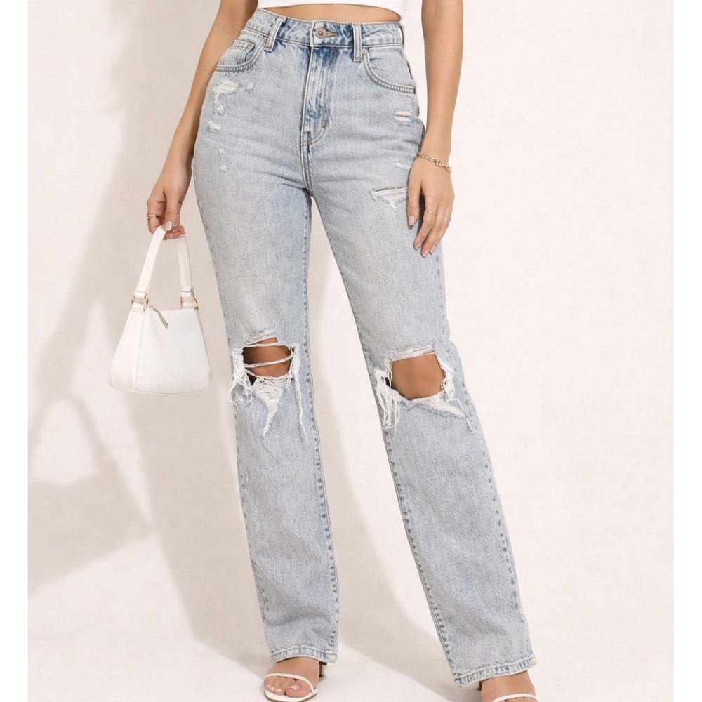 Eunina Distressed Denim Jeans‎ Women's Size 13/31W Light Blue Straight Leg